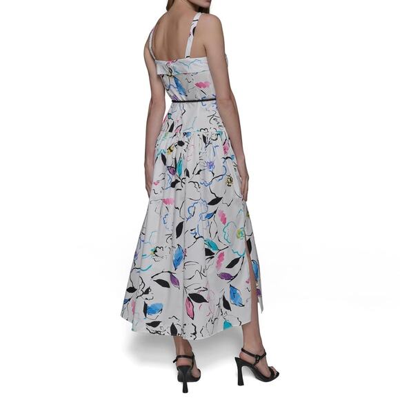 Karl Lagerfield Women's Artsy Maximalist Midi Dress Size 10 White Rainbow - Picture 8 of 16